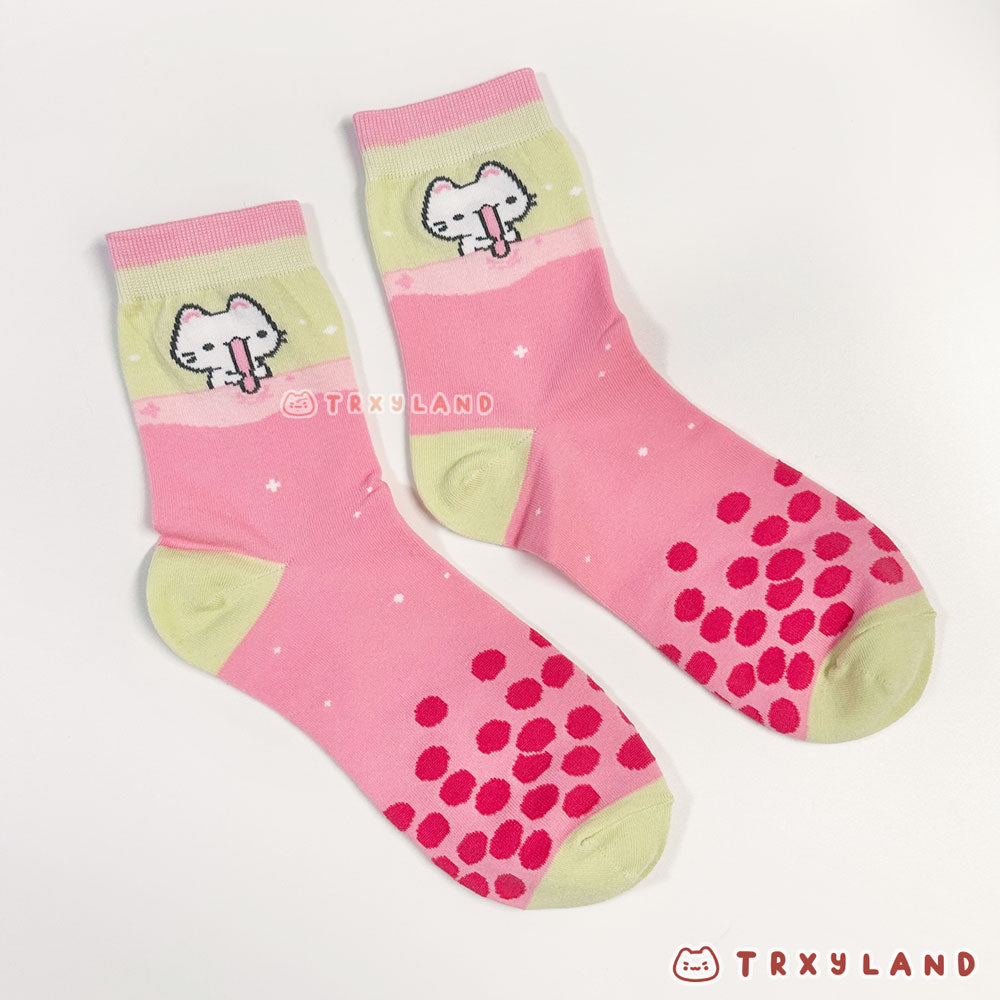 Pink Boba Cat Socks