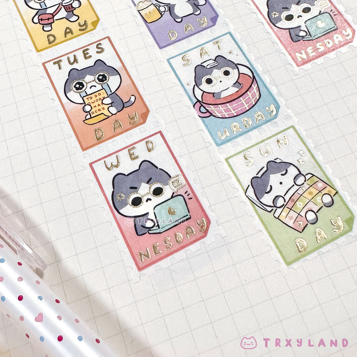 9to5 Kitty Weekdays Stamp Washi Tape