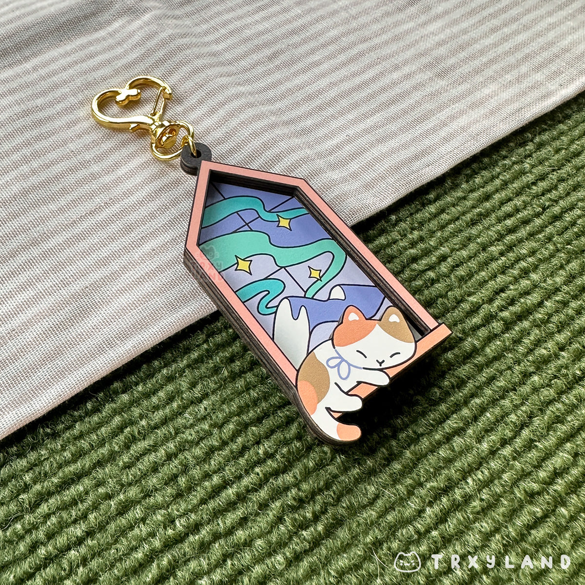 Window Watcher Kitty Wood Charm