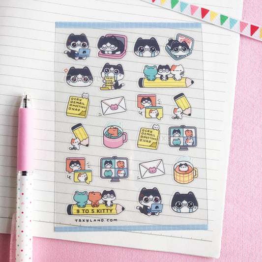 9 to 5 Kitty Clear Sticker Sheet