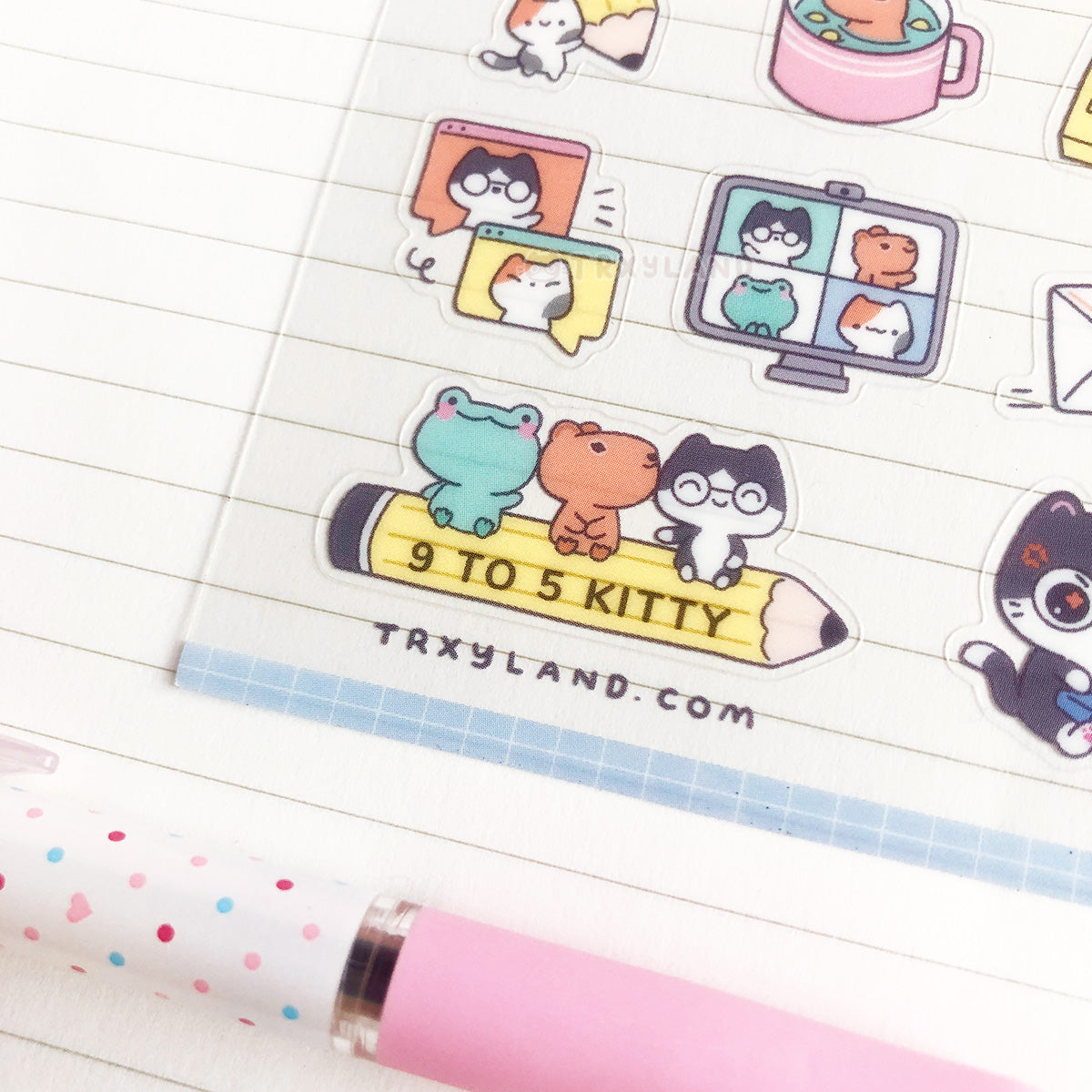 9 to 5 Kitty Clear Sticker Sheet
