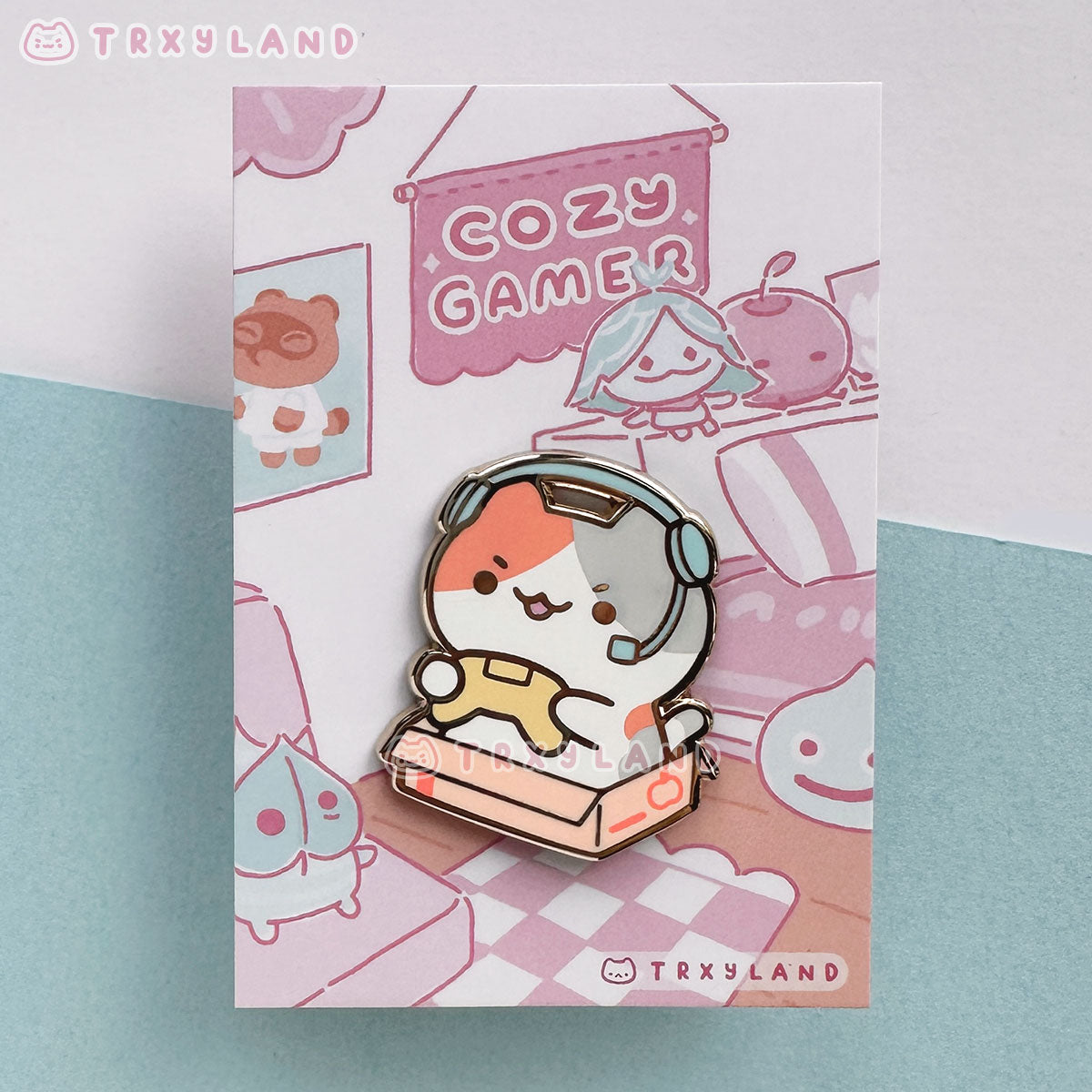 Boxy Gamer Kitty A Enamel Pin