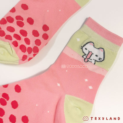 Pink Boba Cat Socks