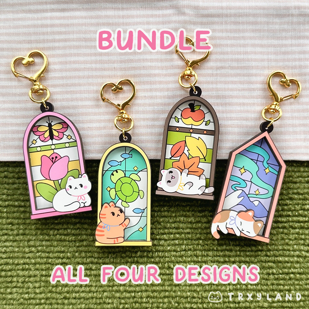 [Set of 4] Window Watcher Kitty Wood Charm