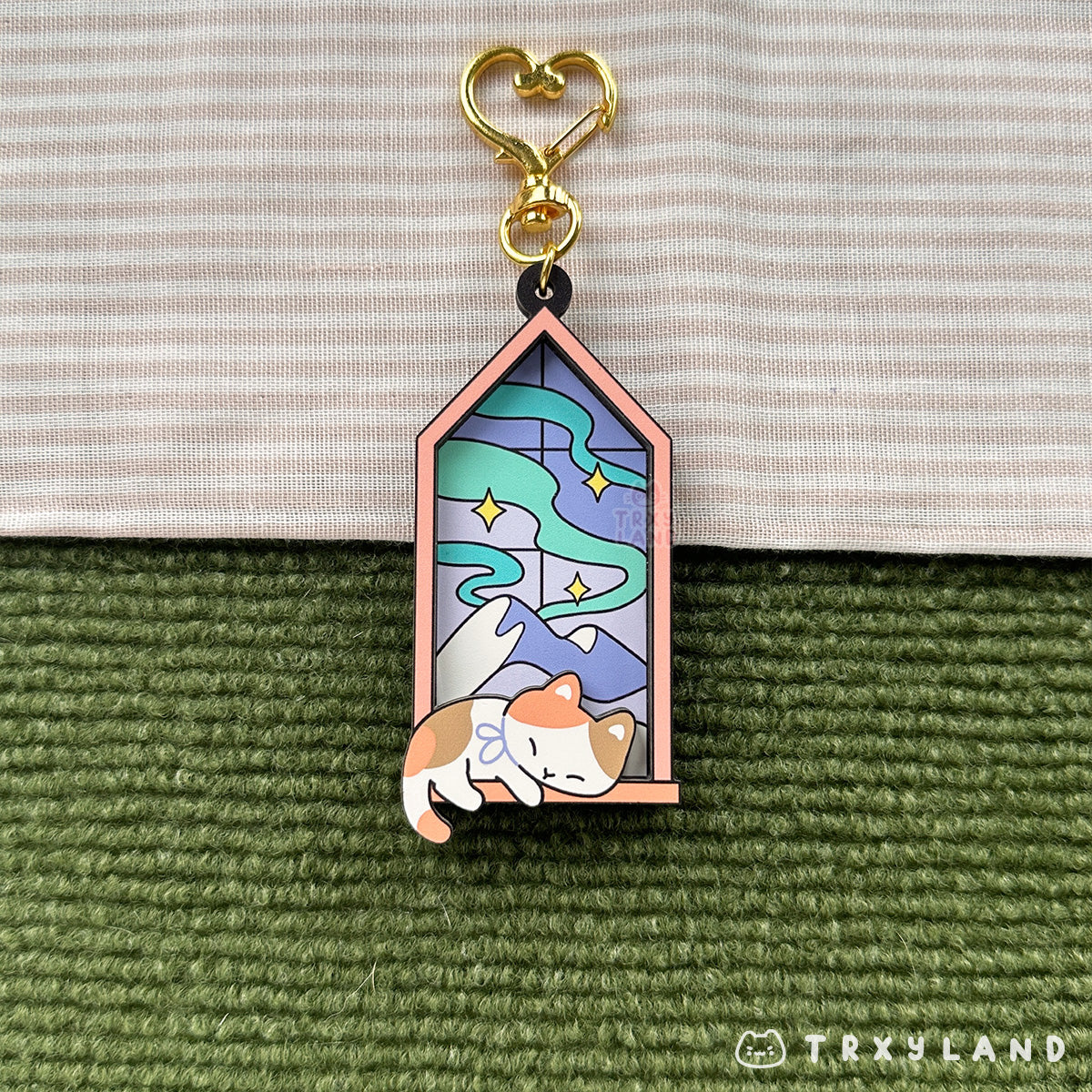 Window Watcher Kitty Wood Charm