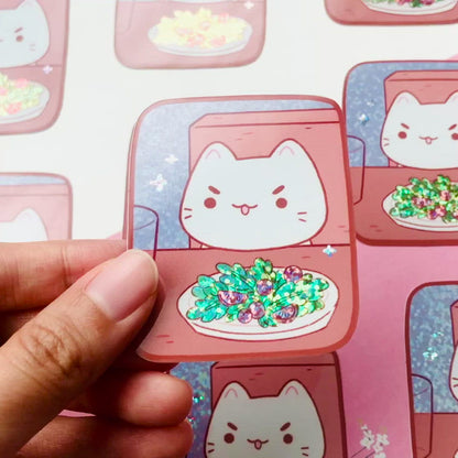 Meme Cat Glitter Vinyl Sticker