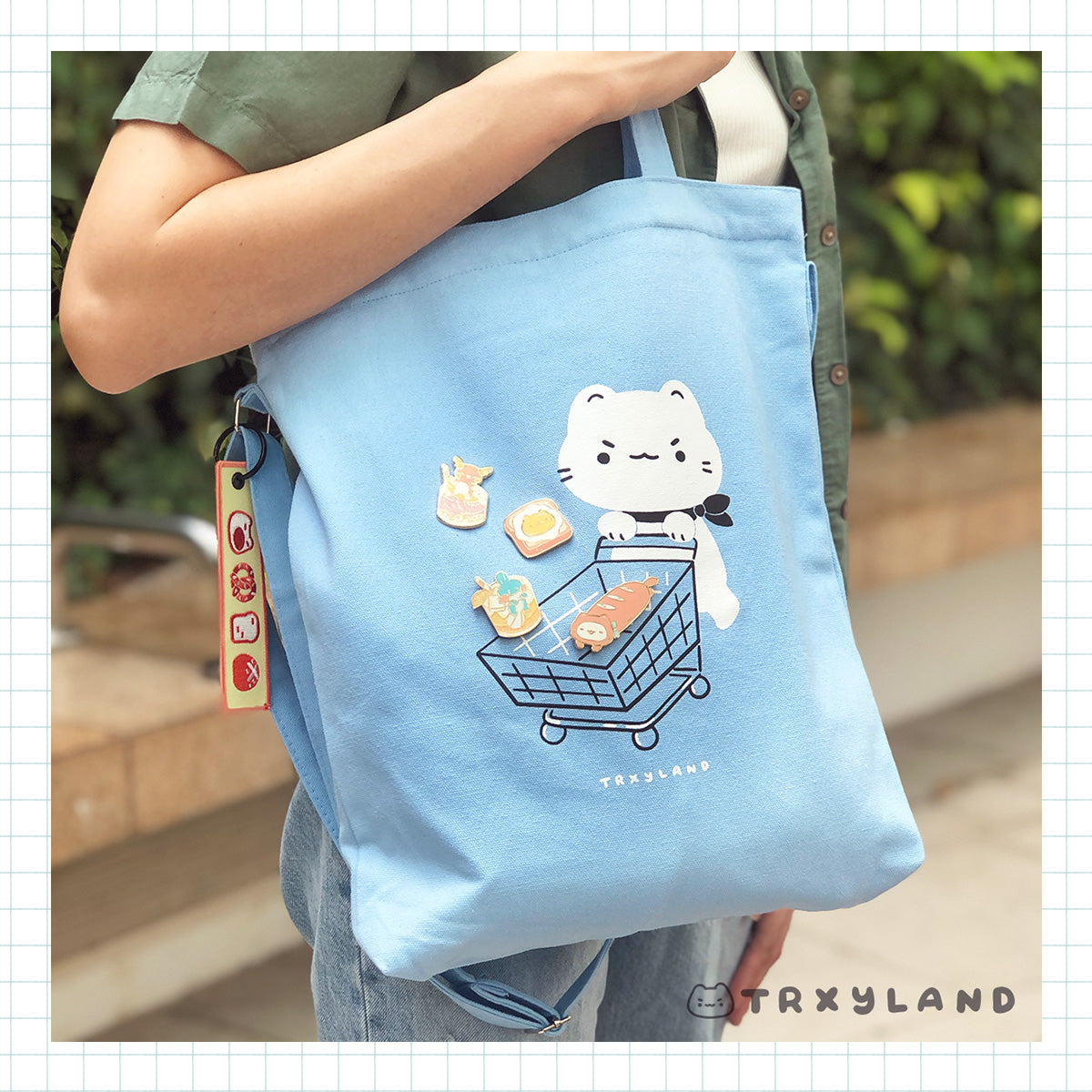 Grocery Kitty Tote Bag (Blue)