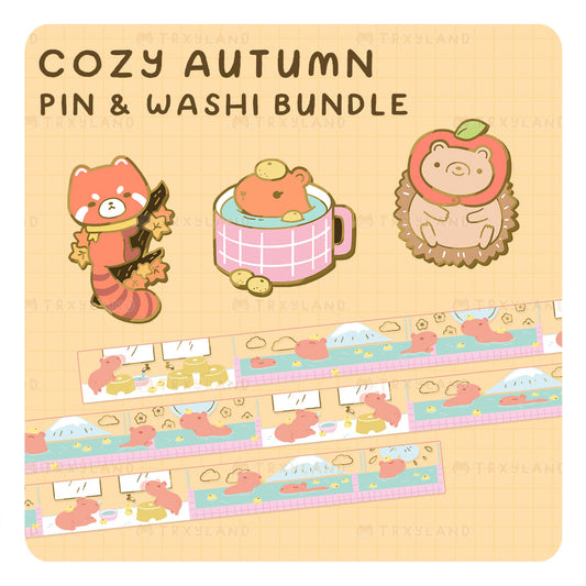 Cozy Autumn SUPER Bundle - 3 Enamel Pins + Clear Foil Tape