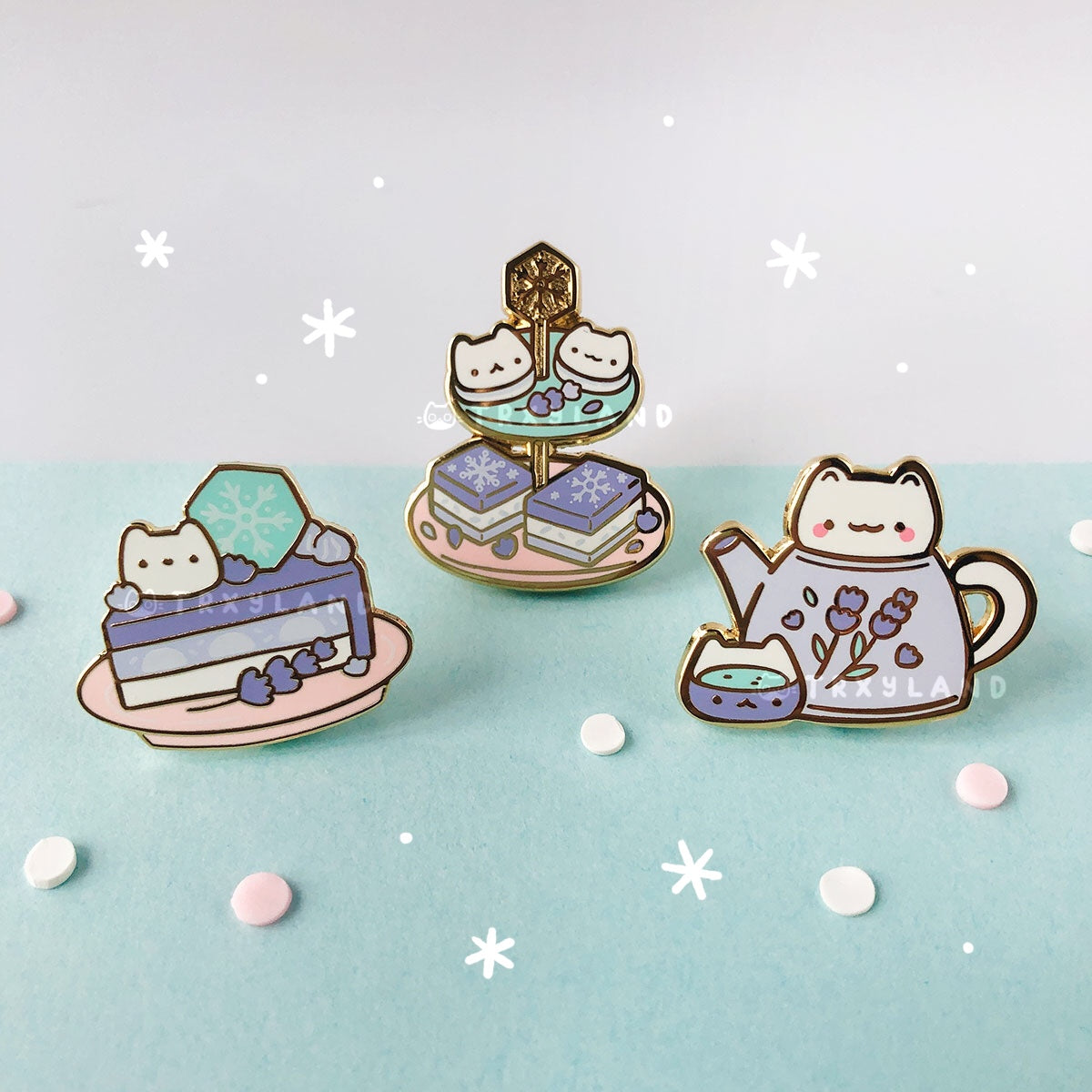 Lavender Tea SUPER Bundle - 3 Enamel Pins + Clear Foil Tape