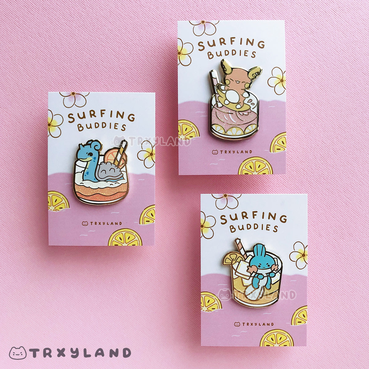 Surfing Buddies Series SUPER Bundle - 3 Enamel Pins + Clear Foil Washi