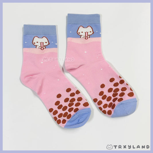 Taro Boba Cat Socks