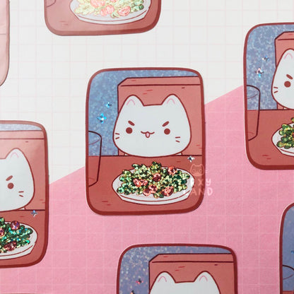 Meme Cat Glitter Vinyl Sticker